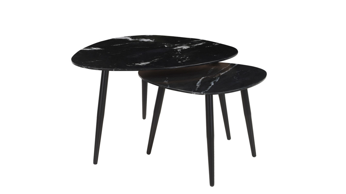 Ovale ausziehbare Couchtische aus schwarzem Marmor und Metall (2er-Set) PLATZ