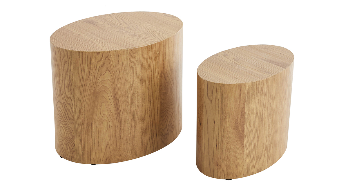 Ovale Couchtische aus hellem Holz (2er-Set) WOODY