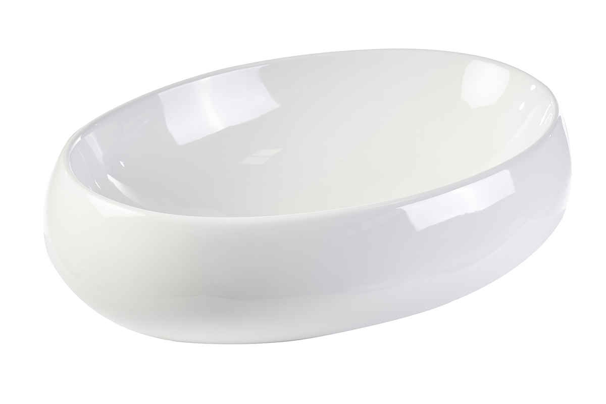 Ovale Keramik-Waschtisch aus Wei� in 3/4-Ansicht, Ma�e 60,5 cm