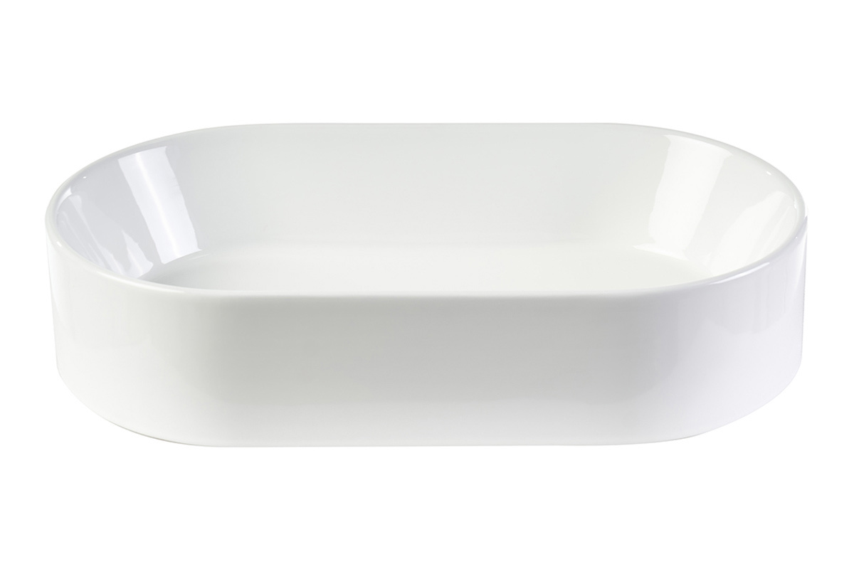 Ovale Waschtisch aus wei�er Keramik YARA, Frontansicht, Ma�e L52,5 x T30 x H11,5 cm.