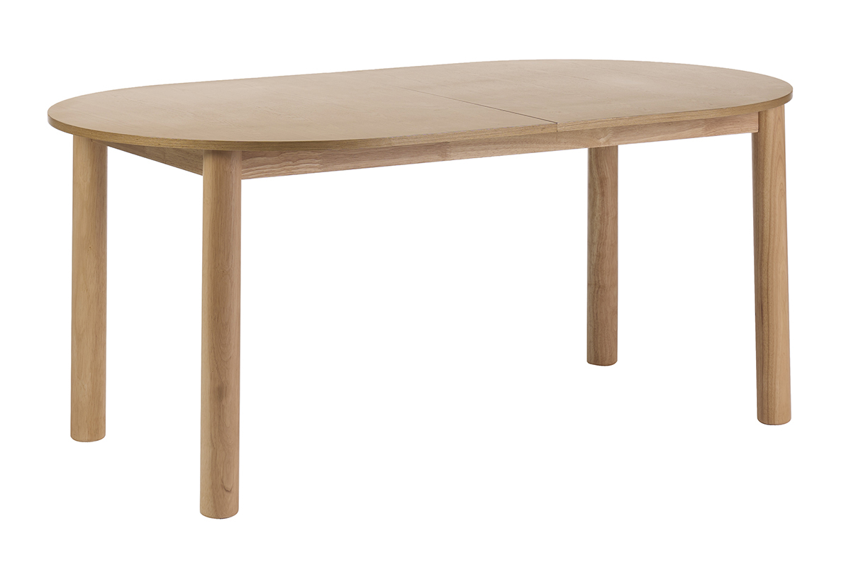 Ausziehbarer ovaler Esstisch aus hellem Eschenholz, 3/4-Ansicht, Ma�e L180-230 cm