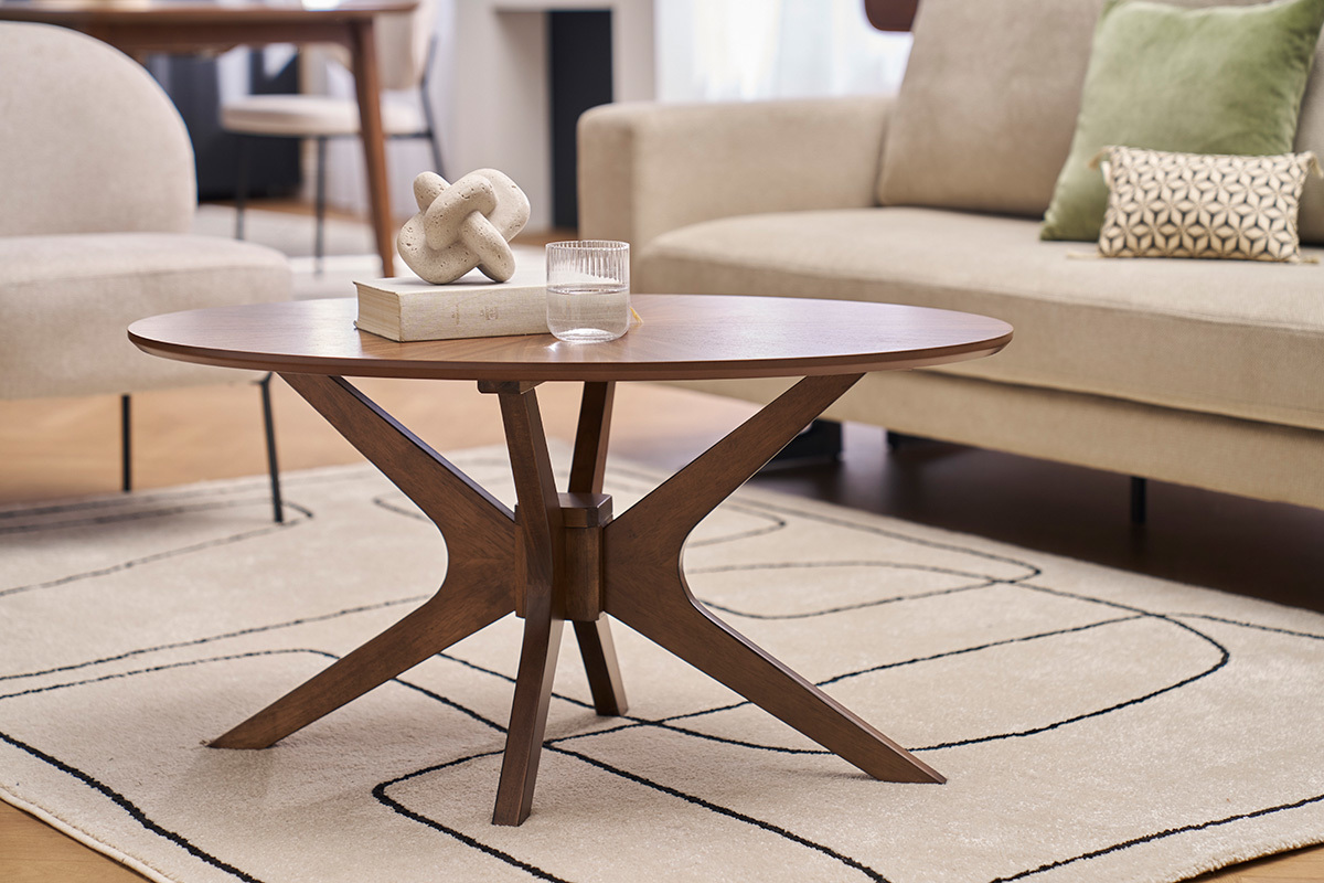 Ovaler Couchtisch aus dunklem Walnussholz L90 cm DIELLI