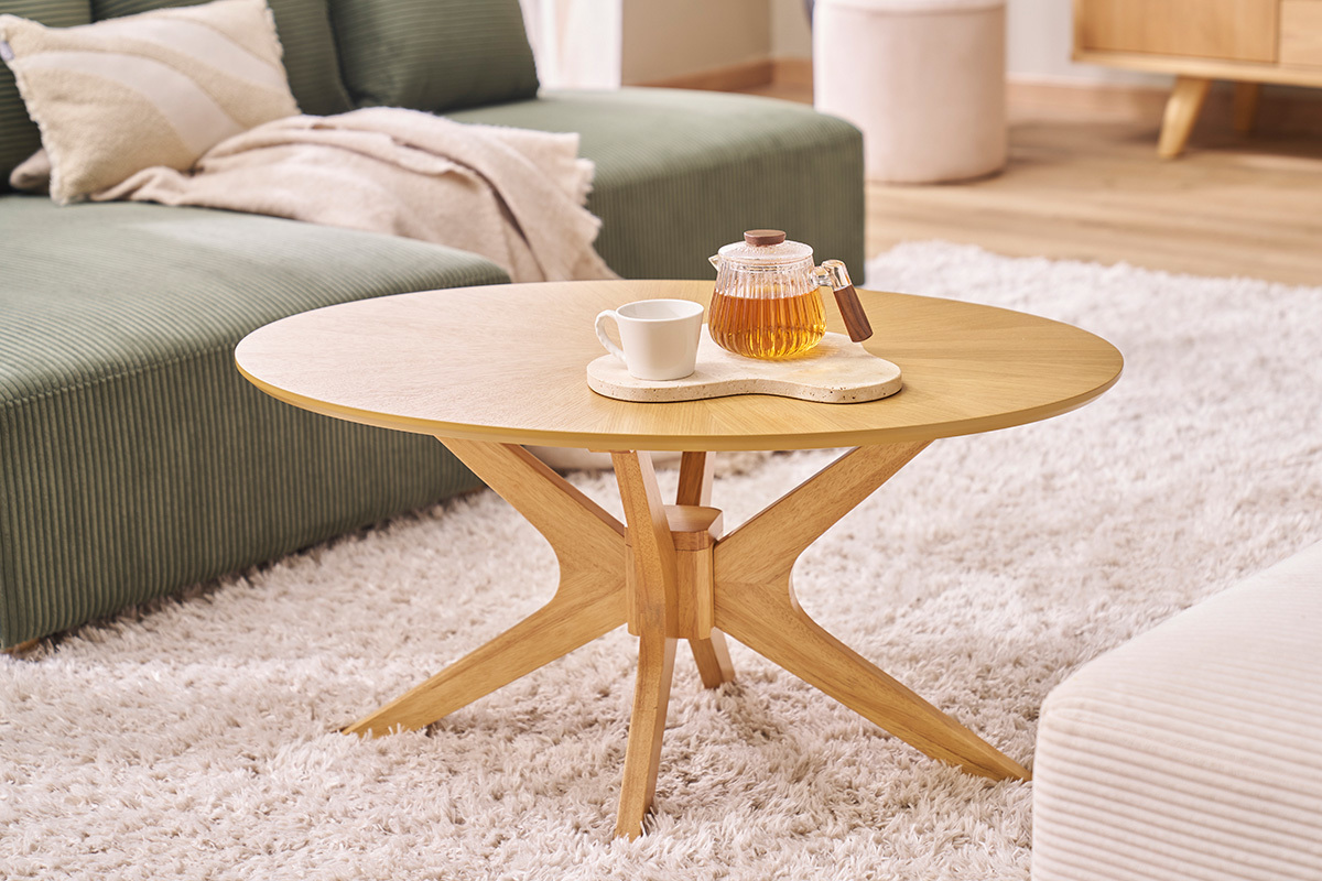 Ovaler Couchtisch aus hellem Eichenholz L90 cm DIELLI