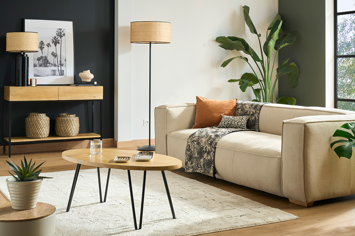 Ovaler Couchtisch aus massivem Mangobaum L100 cm VIBES