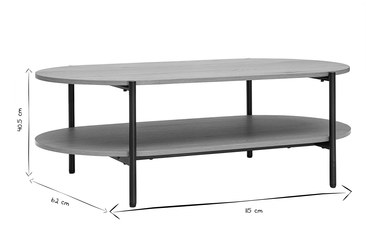 Ovaler Couchtisch in Schwarz und Wei, Mae 115x62x40,5 cm.