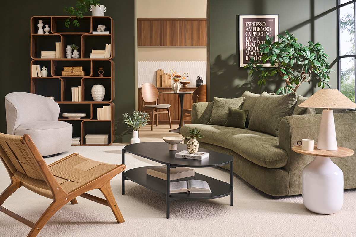 Ovaler Couchtisch in schwarzer Holzoptik und Metall L115 cm BRUNA