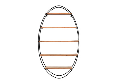 Ovales Wandregal aus massivem Akazienholz und Metall H130 cm HANG