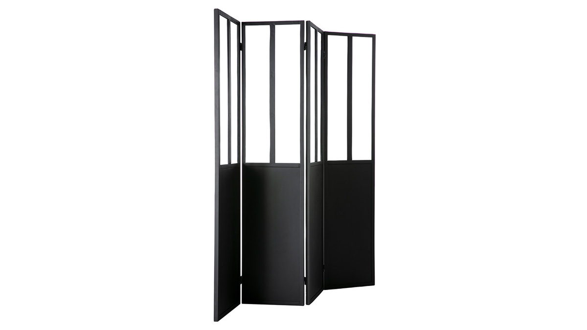 Paravent 4 Flgel aus Metall Schwarz und Glas RACK