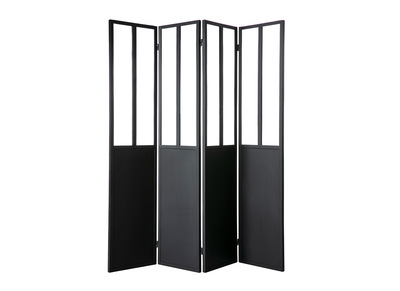 Paravent 4 Flügel aus Metall Schwarz und Glas RACK - Paravent 4 Flügel aus Metall Schwarz und Glas RACK