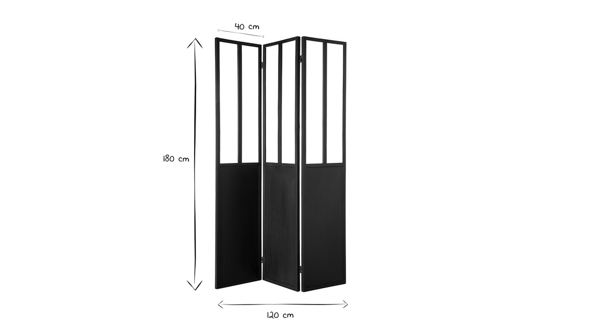 Paravent aus Metall Schwarz und Glas 3 Flgel RACK