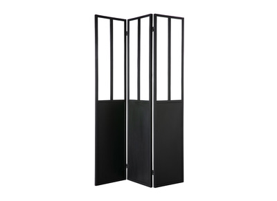 Paravent aus Metall Schwarz und Glas 3 Fl&uuml;gel RACK