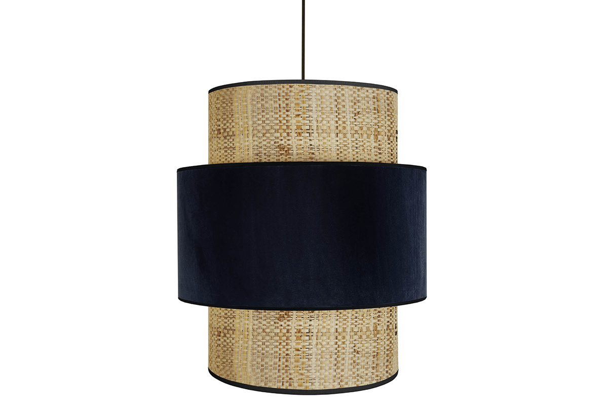 Pendelleuchte aus Jute und schwarzem Samt D 40 cm CHILL