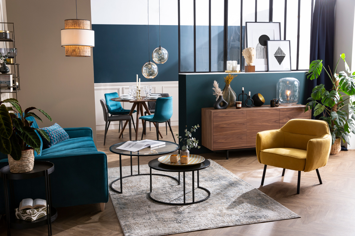 Petrolblaue Designersthle aus Samt (2er-Satz) PARKER