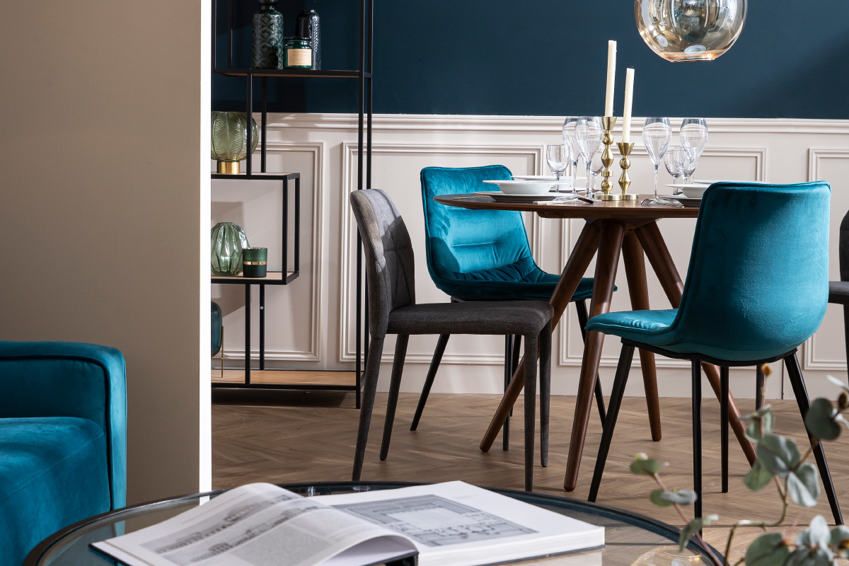 Petrolblaue Designersthle aus Samt (2er-Satz) PARKER