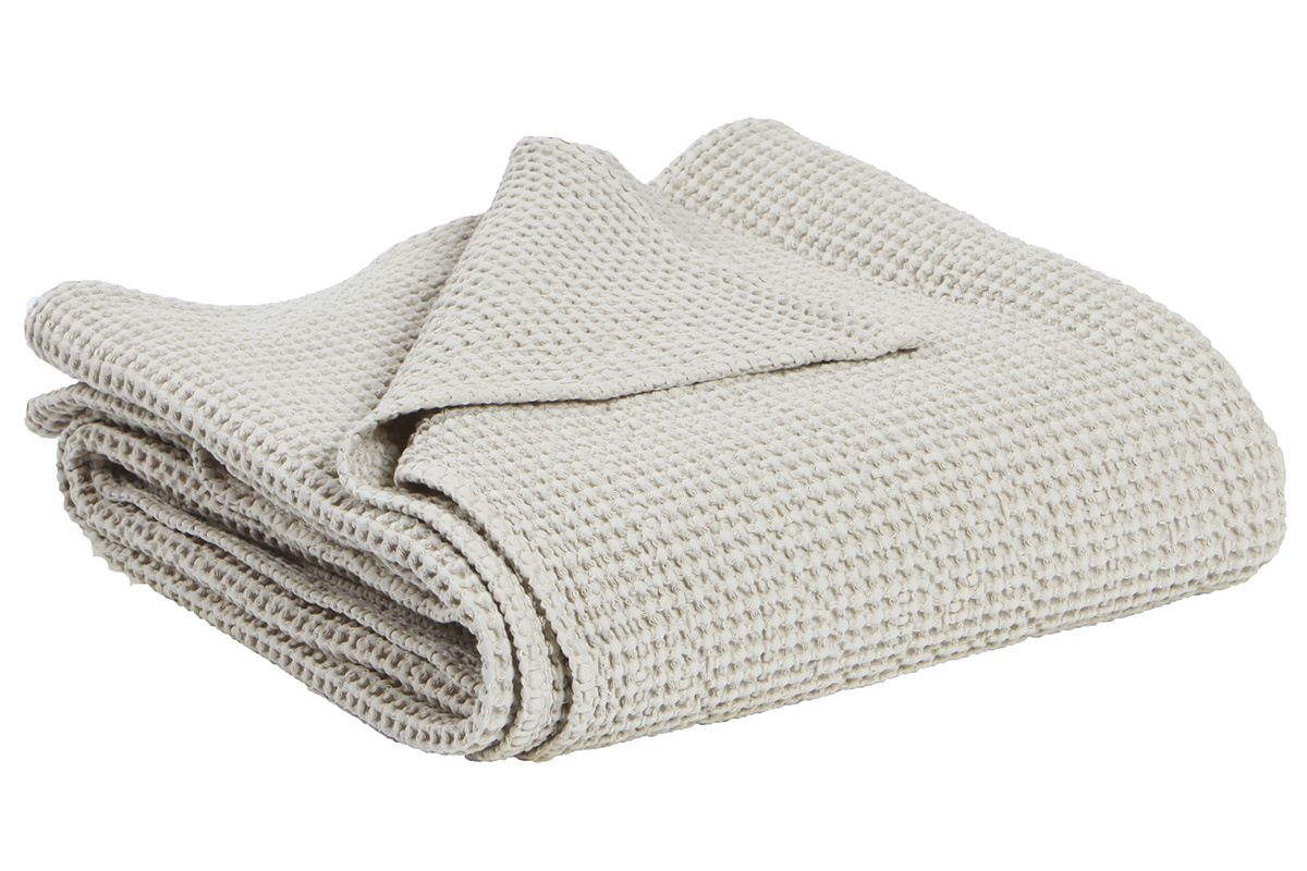 Plaid aus vorgewaschener Baumwolle leinenfarben 140 x 200 cm YAM