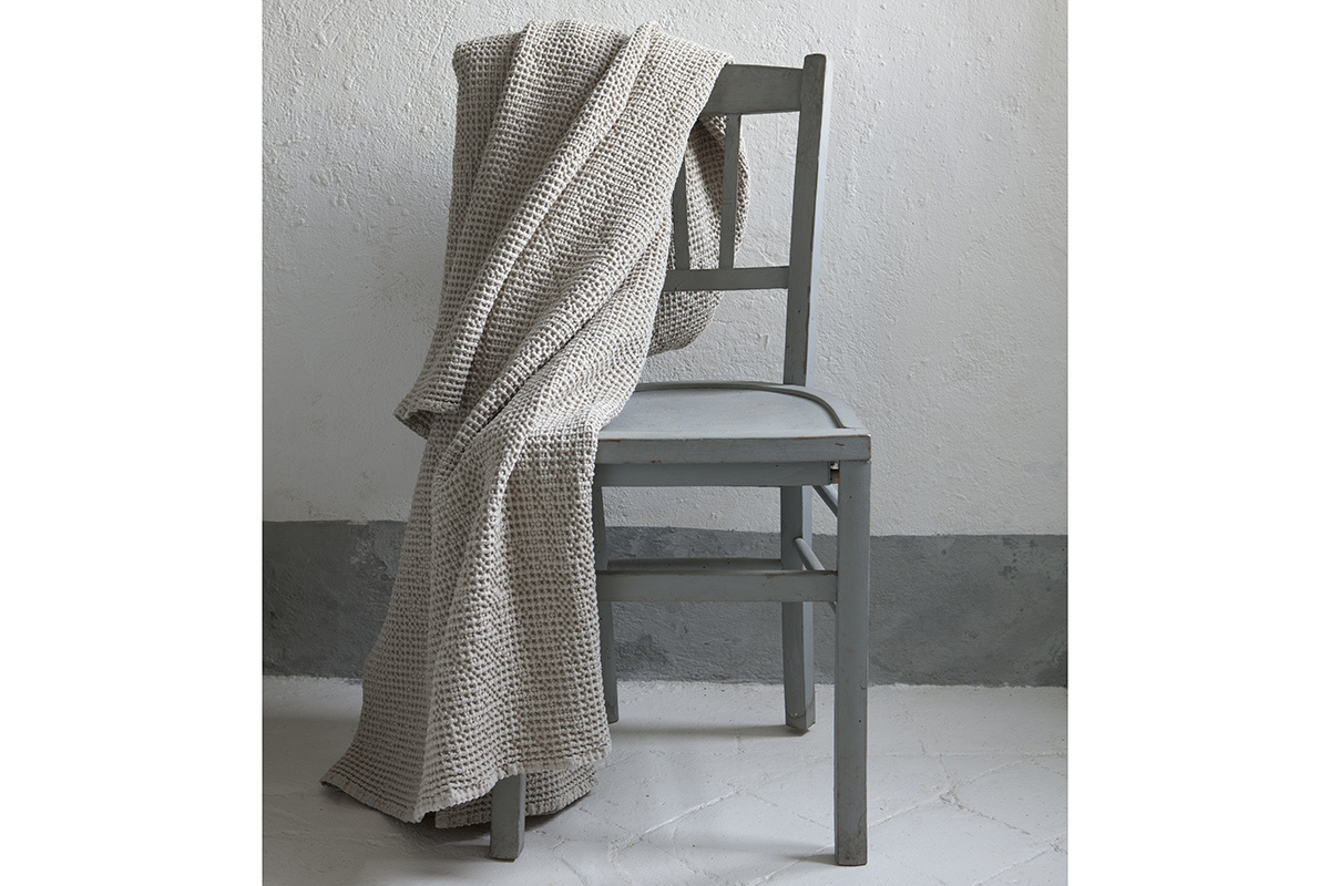 Plaid aus vorgewaschener Baumwolle leinenfarben 140 x 200 cm YAM