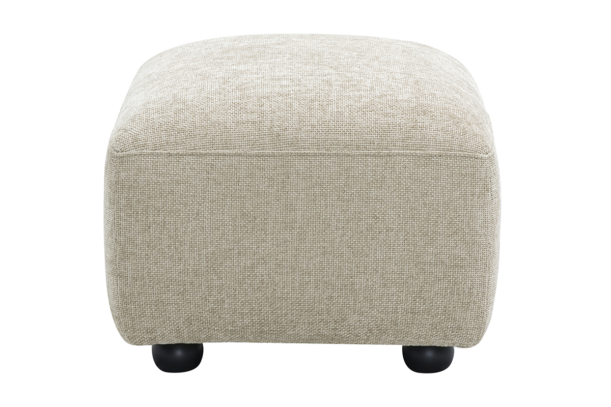 Rechteckiger Pouf aus Stoff in Beige-Velours-Optik, Seitenansicht.