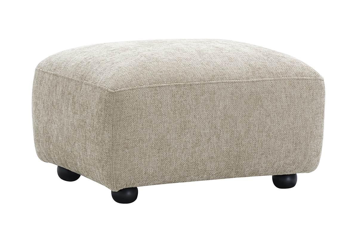 Rechteckiger Pouf aus Stoff mit strukturierter Samtoptik in Beige, Seitenansicht.