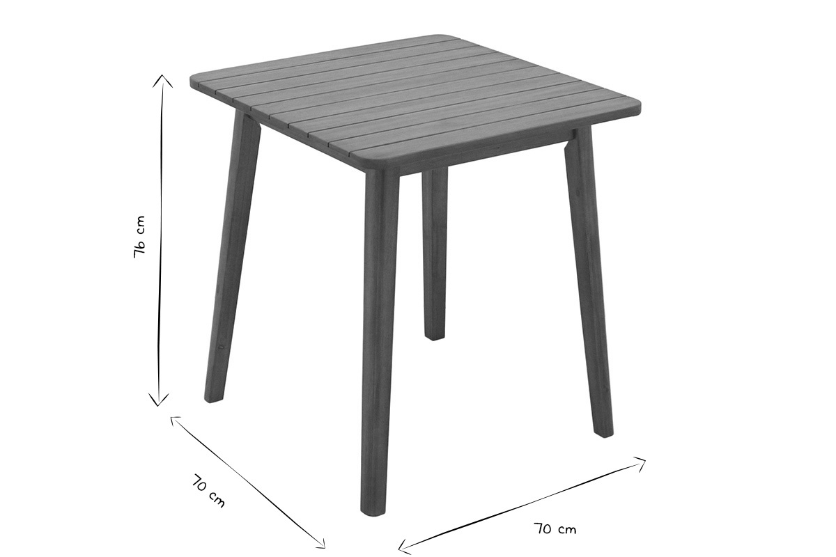 Quadratischer Gartentisch aus Massivholz in Schwarz und Wei�, Ma�e 70x70x76 cm.
