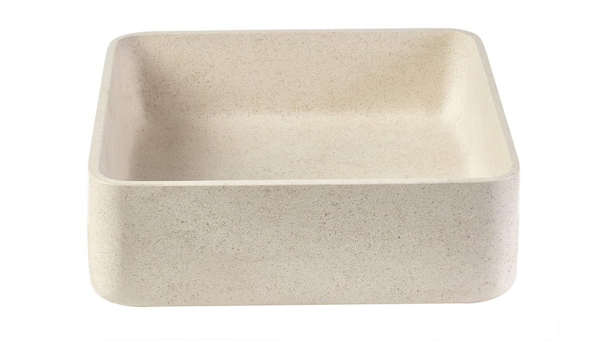 Quadratisches Waschbecken aus beigem Naturstein L40 cm FENG