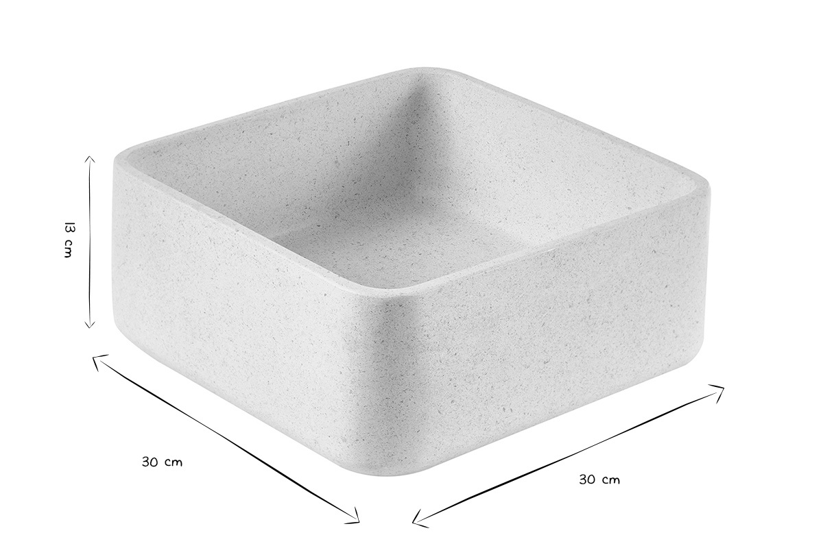 Quadratisches Waschbecken aus naturbeigem Stein 30x30x13 cm, Schwarzwei�ansicht, angezeigte Ma�e