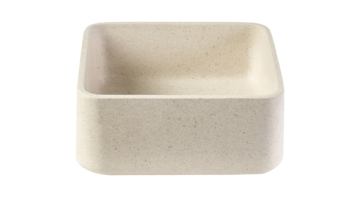 Quadratisches Waschbecken aus nat�rlichem beigem Stein L30 cm FENG