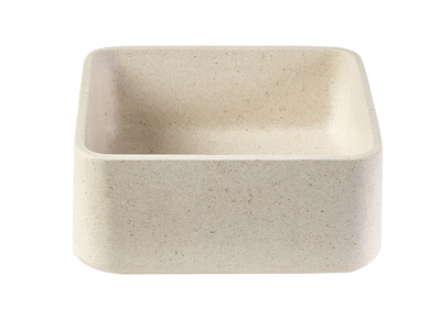 Quadratisches Waschbecken aus nat&uuml;rlichem beigem Stein L30 cm FENG