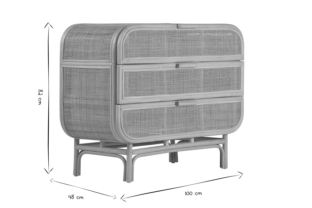 Rattan-Kommode mit 3 Schubladen L100 cm LUWAK