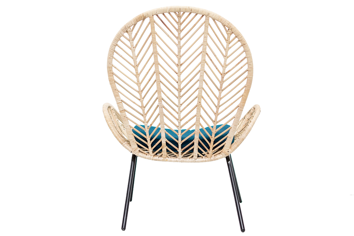 Rattan-Sessel mit petrolblauem Stoff PEACOCK