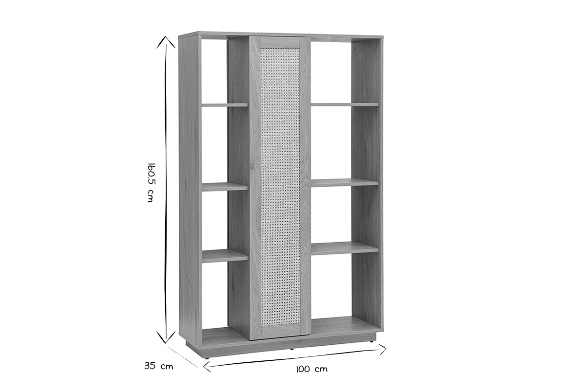 Abmessungen des ALICANTE Bcherregals in Schwarz und Wei, Ansicht aus 3/4.