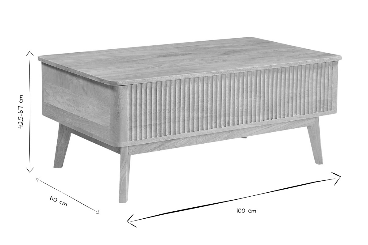 Abmessungen des h�henverstellbaren Couchtischs ALDA in Schwarz und Wei�: L100 x T60 x H42,5 bis 67 cm