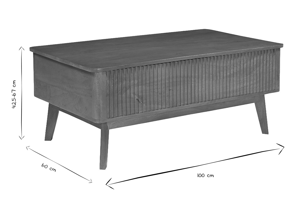 Rechteckiger ausklappbarer Couchtisch aus massivem Mangoholz L100 cm ALDA