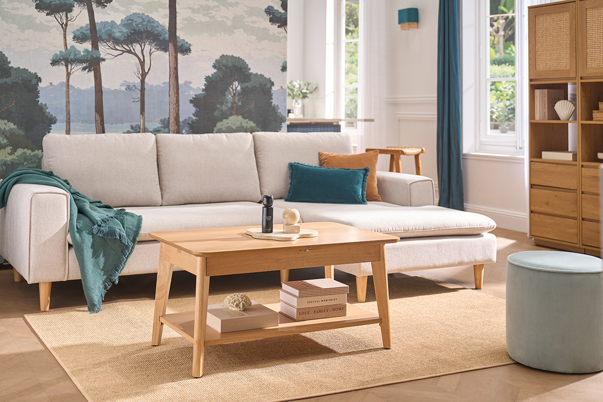 Rechteckiger ausziehbarer Couchtisch aus dunklem Holz L90-120 cm VILI