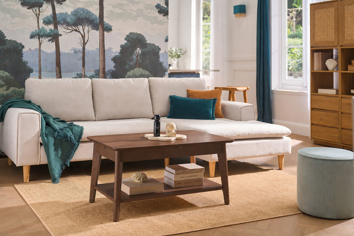 Rechteckiger ausziehbarer Couchtisch aus dunklem Holz L90-120 cm VILI