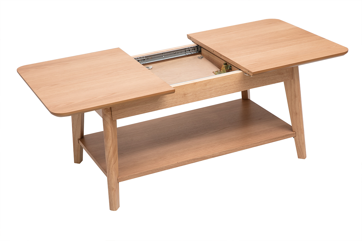 Rechteckiger ausziehbarer Couchtisch aus hellem Holz L90-120 cm VILI