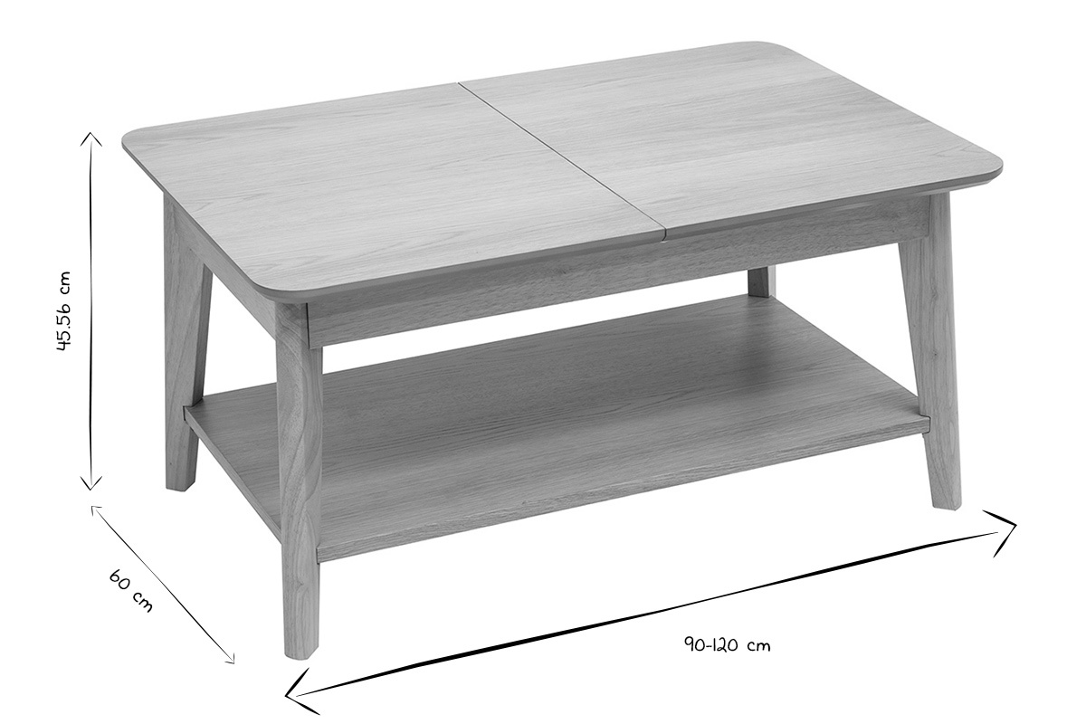 Rechteckiger ausziehbarer Couchtisch aus hellem Holz L90-120 cm VILI