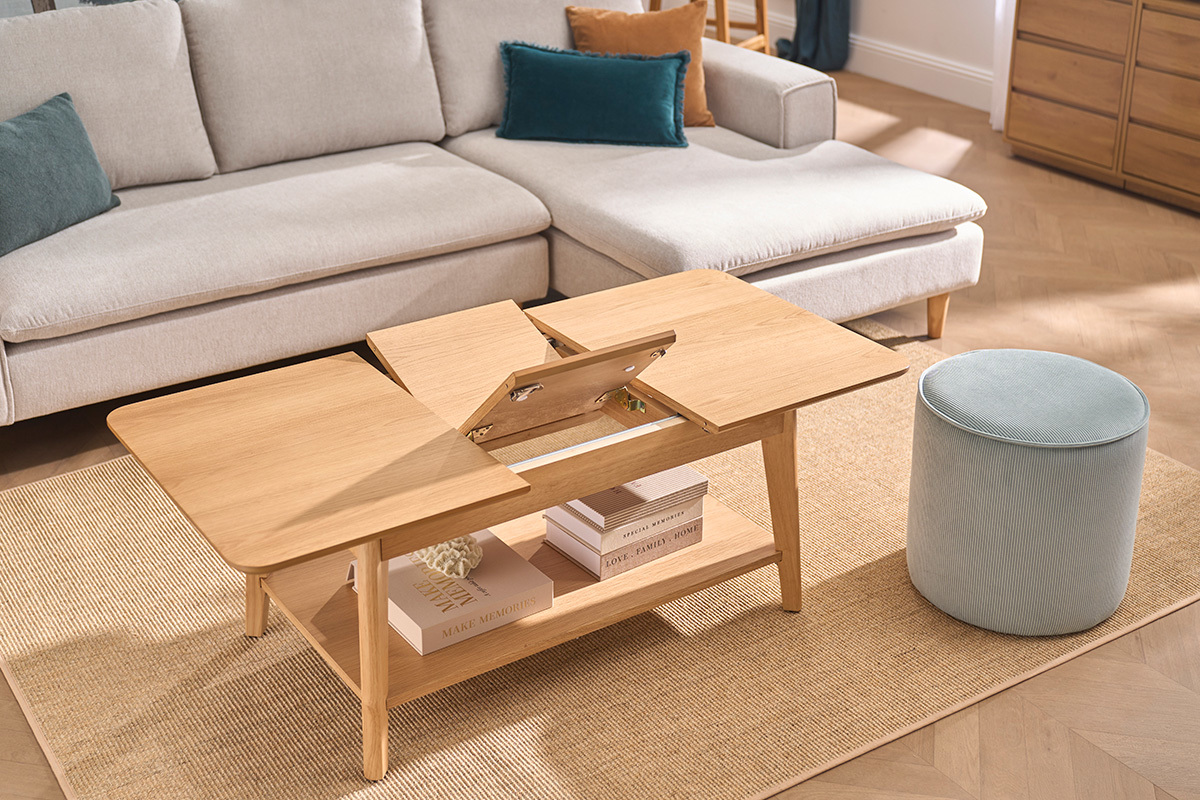 Rechteckiger ausziehbarer Couchtisch aus hellem Holz L90-120 cm VILI
