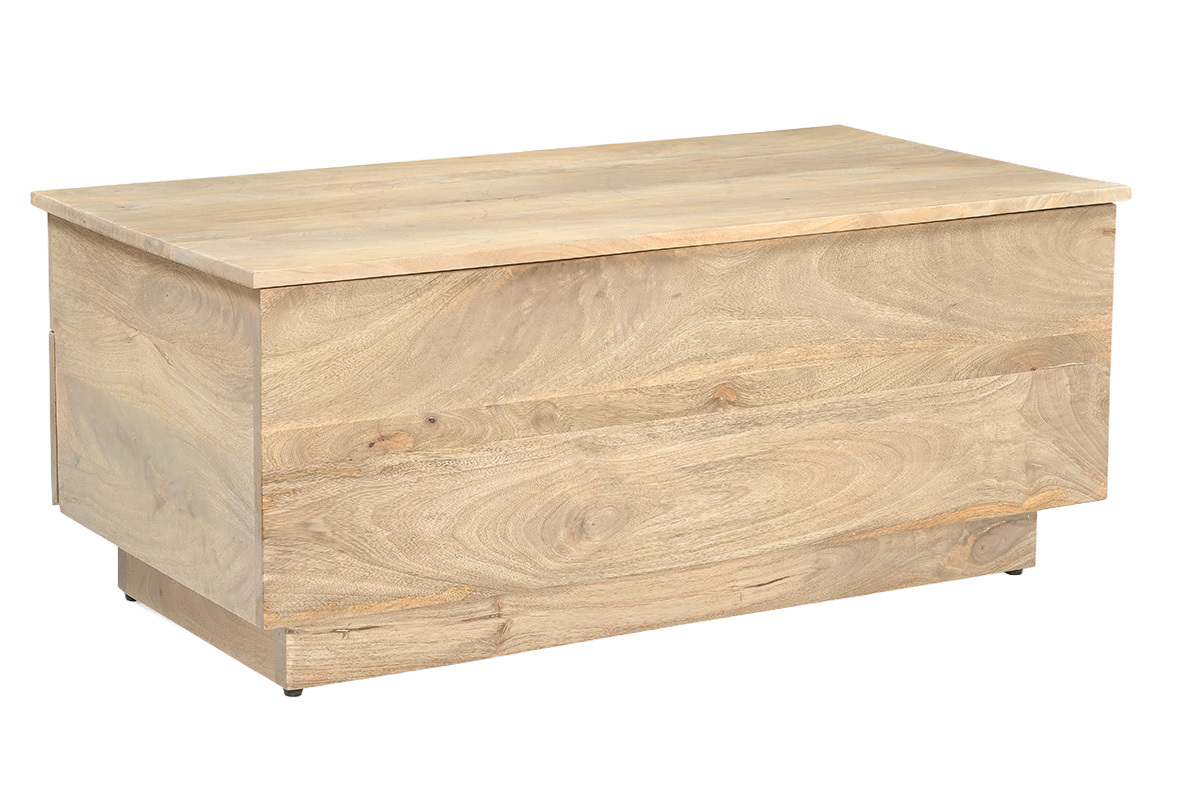 Rechteckiger h�henverstellbarer Couchtisch aus hellem, massivem Mangoholz, 3/4-Ansicht