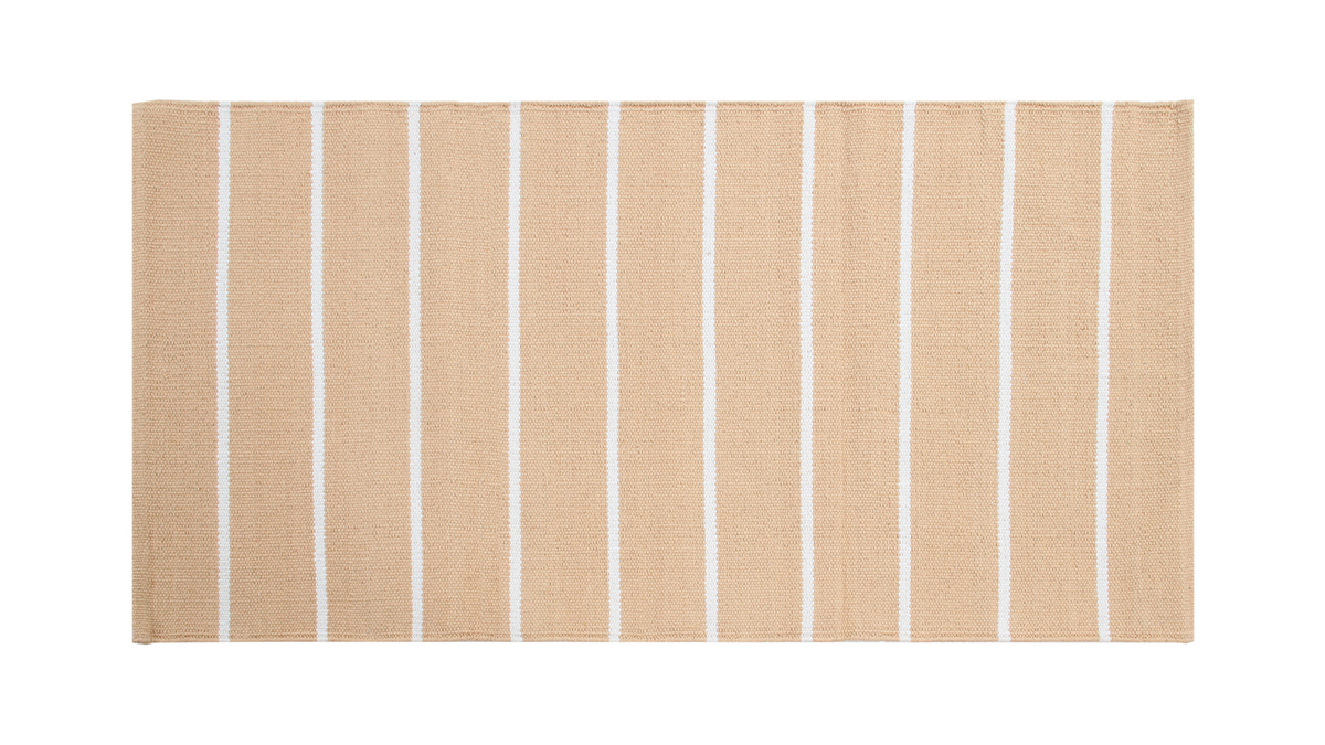 Rechteckiger, beige-wei gestreifter Teppich 60 x 180 cm LANZA
