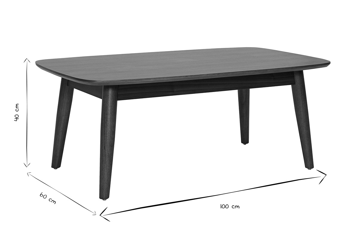 Abmessungen des rechteckigen schwarz-wei�en Couchtischs: L100 cm x T60 cm x H40 cm.