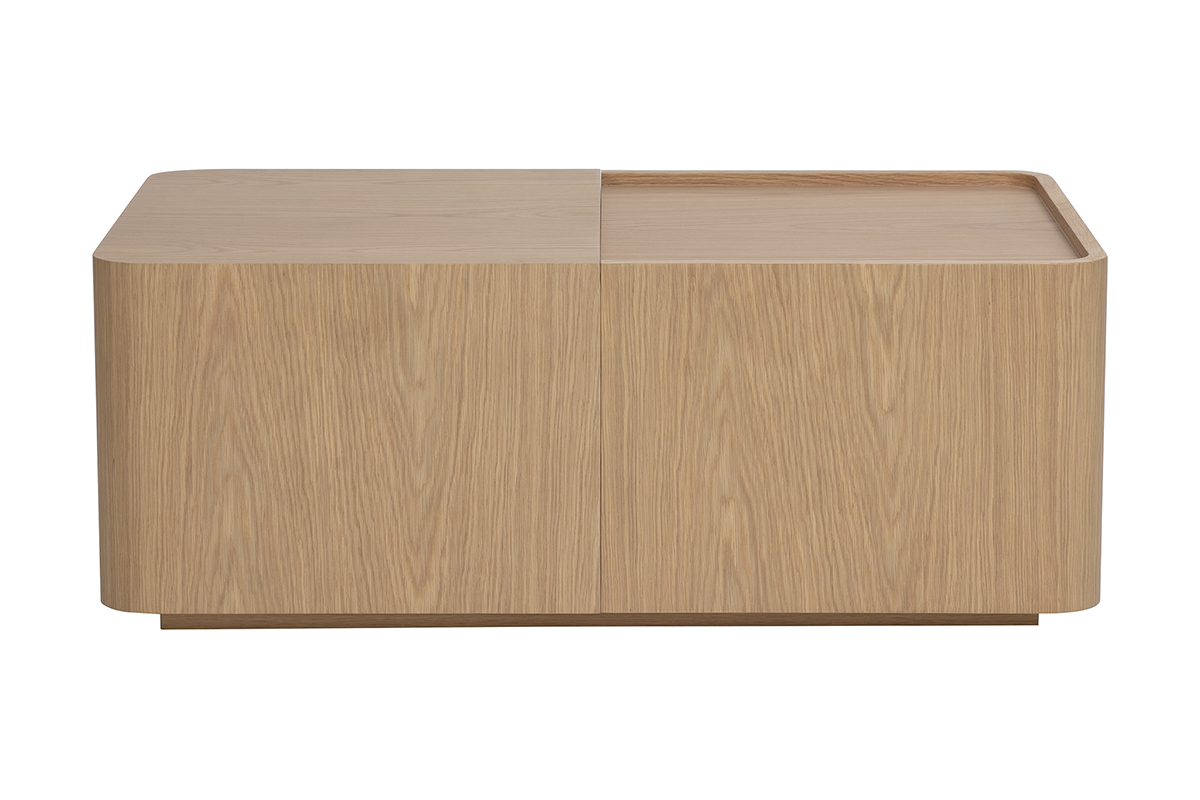 Couchtisch aus hellem Eichenholz mit Stauraum, Frontansicht, Ma�e L100 cm.