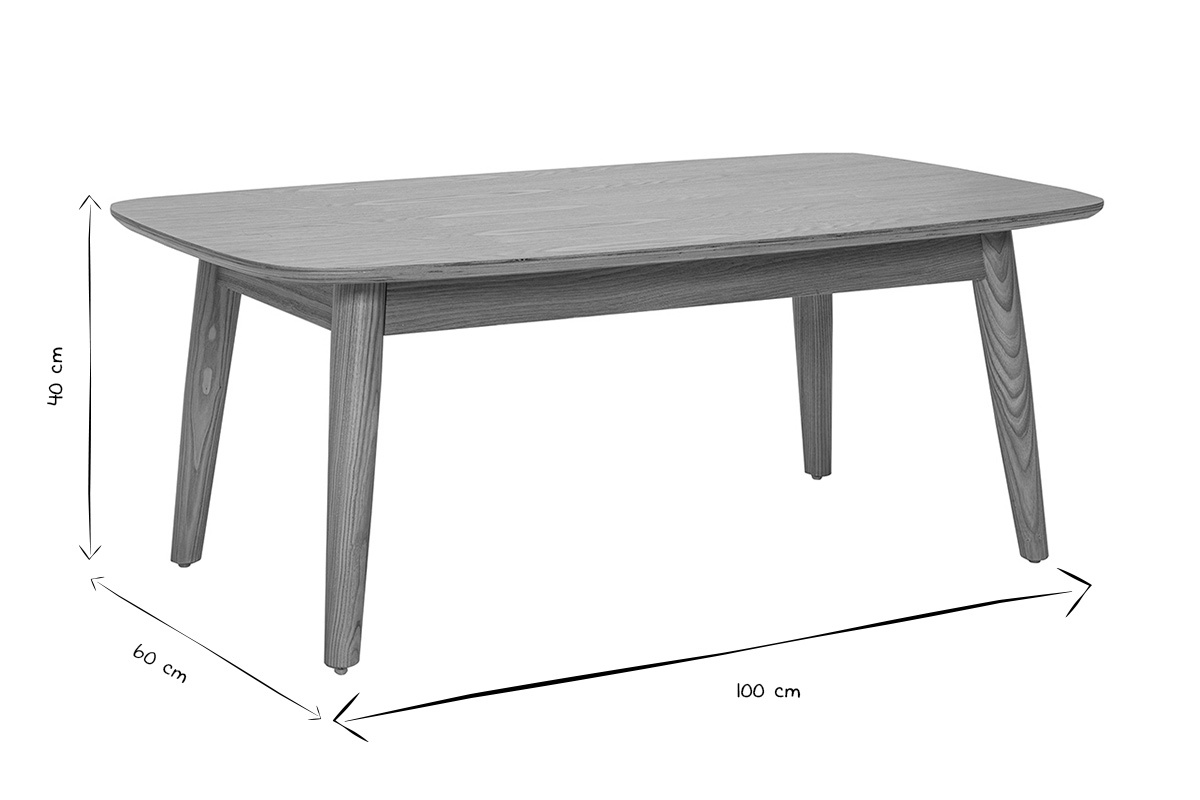 Rechteckiger Couchtisch aus hellem Eschenholz mit den Ma�en L100 x T60 x H40 cm in Schwarz und Wei�