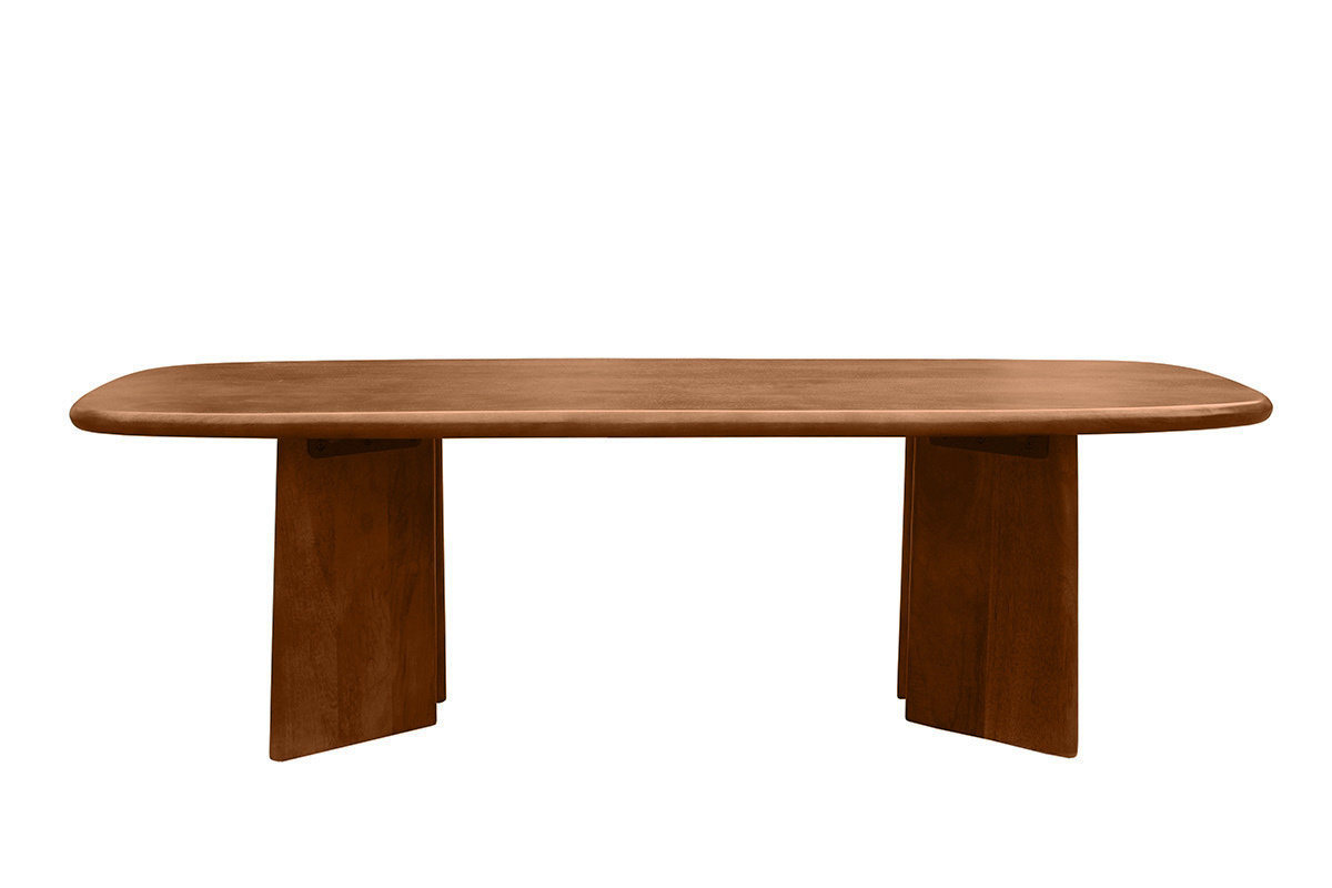 Rechteckiger Couchtisch aus Mangoholz, Frontansicht.