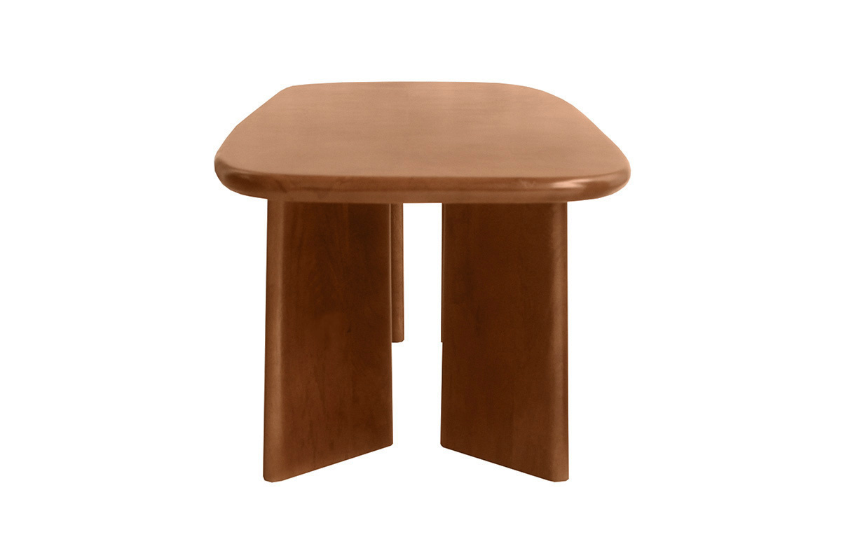 Niedriger Tisch aus massivem Mangoholz, Seitenansicht.