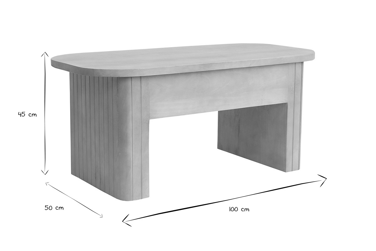 Rechteckiger Couchtisch aus massivem Mangoholz mit Hubfunktion L100 cm LATIGO