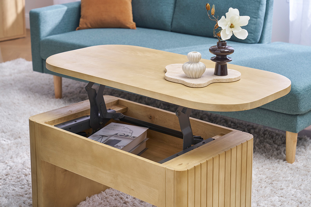 Rechteckiger Couchtisch aus massivem Mangoholz mit Hubfunktion L100 cm LATIGO