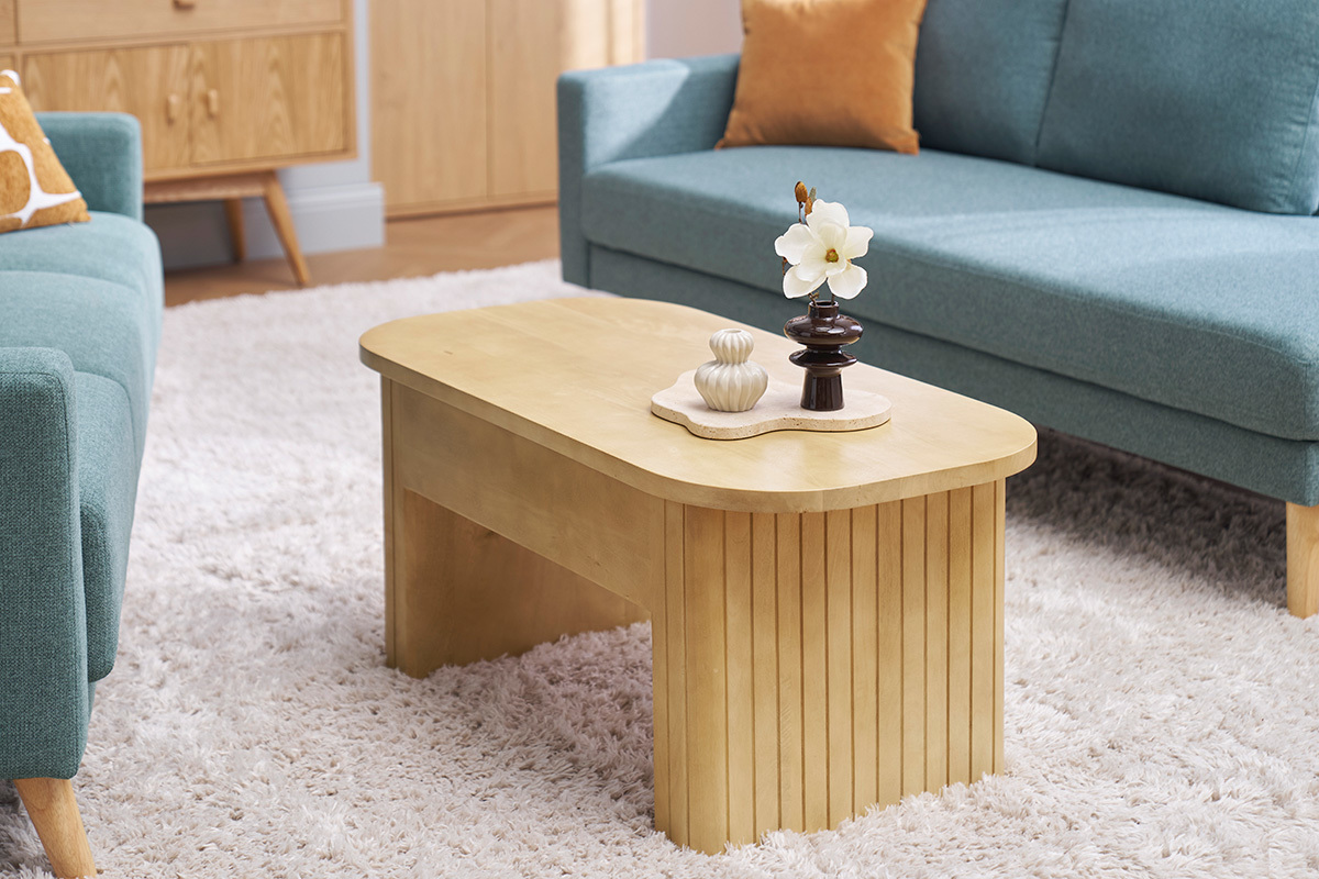 Rechteckiger Couchtisch aus massivem Mangoholz mit Hubfunktion L100 cm LATIGO