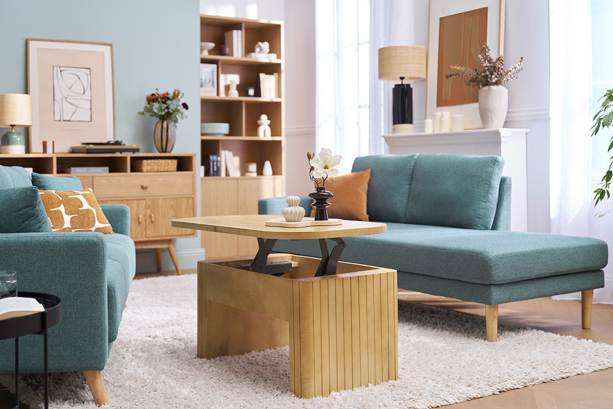 Rechteckiger Couchtisch aus massivem Mangoholz mit Hubfunktion L100 cm LATIGO