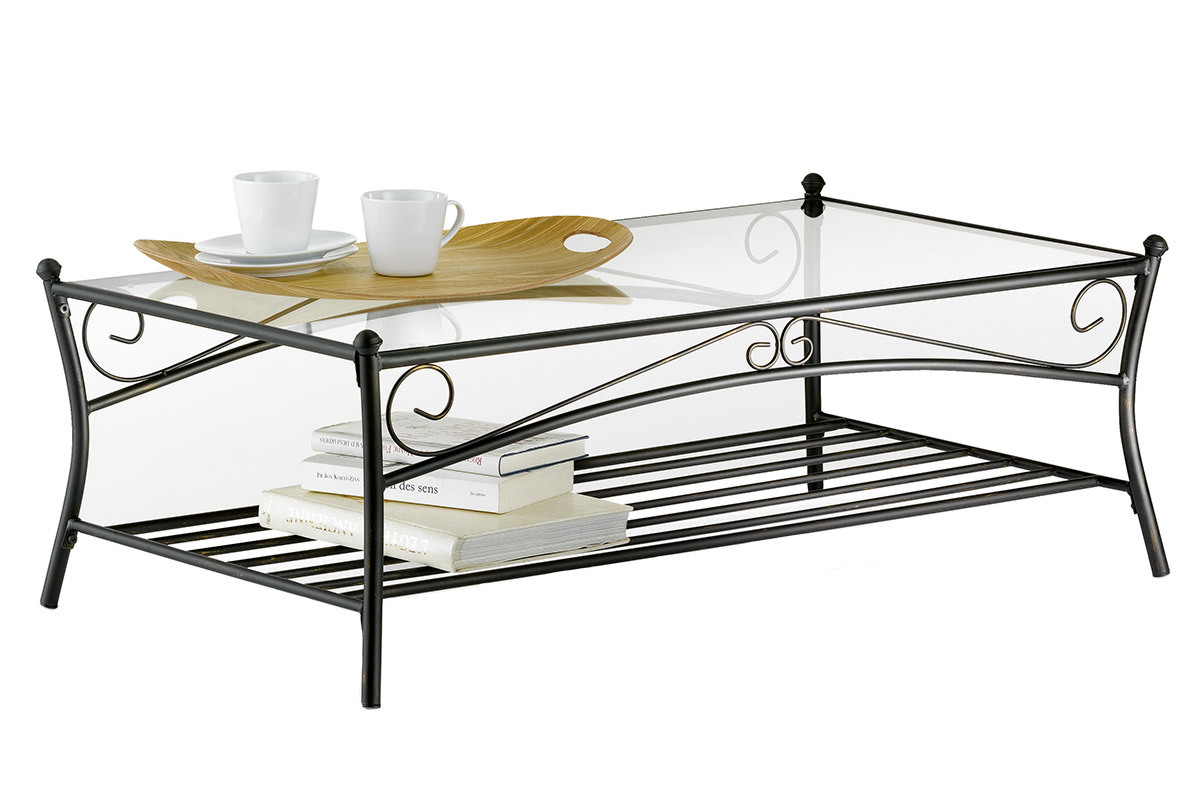 Rechteckiger Couchtisch aus Stahl und Glas Florence
