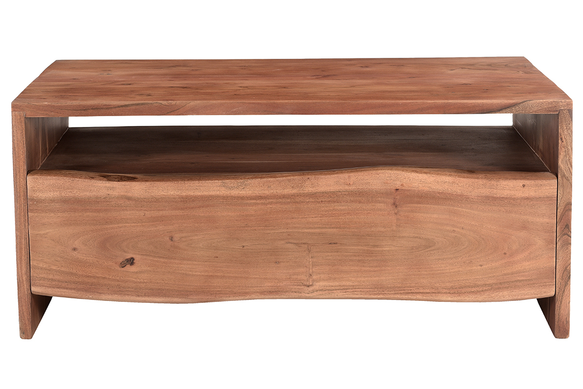Rechteckiger Couchtisch mit Ablagefchern aus Massivholz L100 cm BOHEMIAN